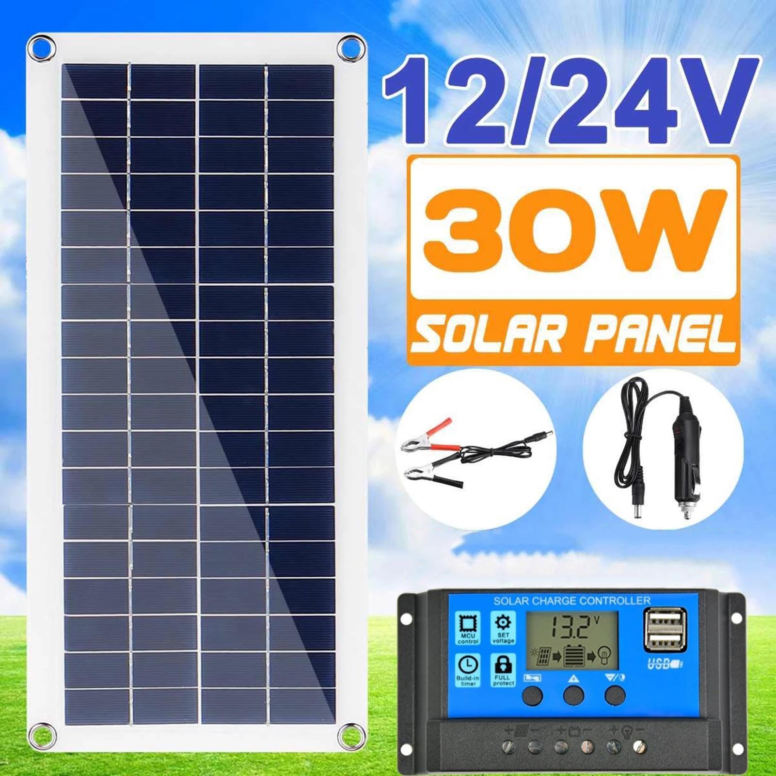 Kit pannello solare con regolatore di carica - mantenitore carica batteria