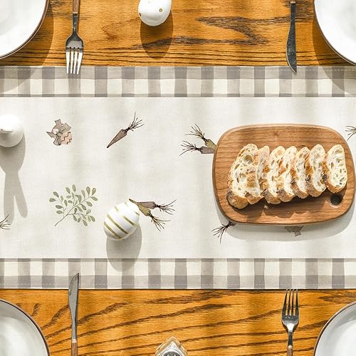 Miniatura 7 de Artoid Mode Buffalo - Camino de mesa de Pascua con diseño de conejito a cuadros decoración de mesa de comedor de primavera para decoración de fiesta