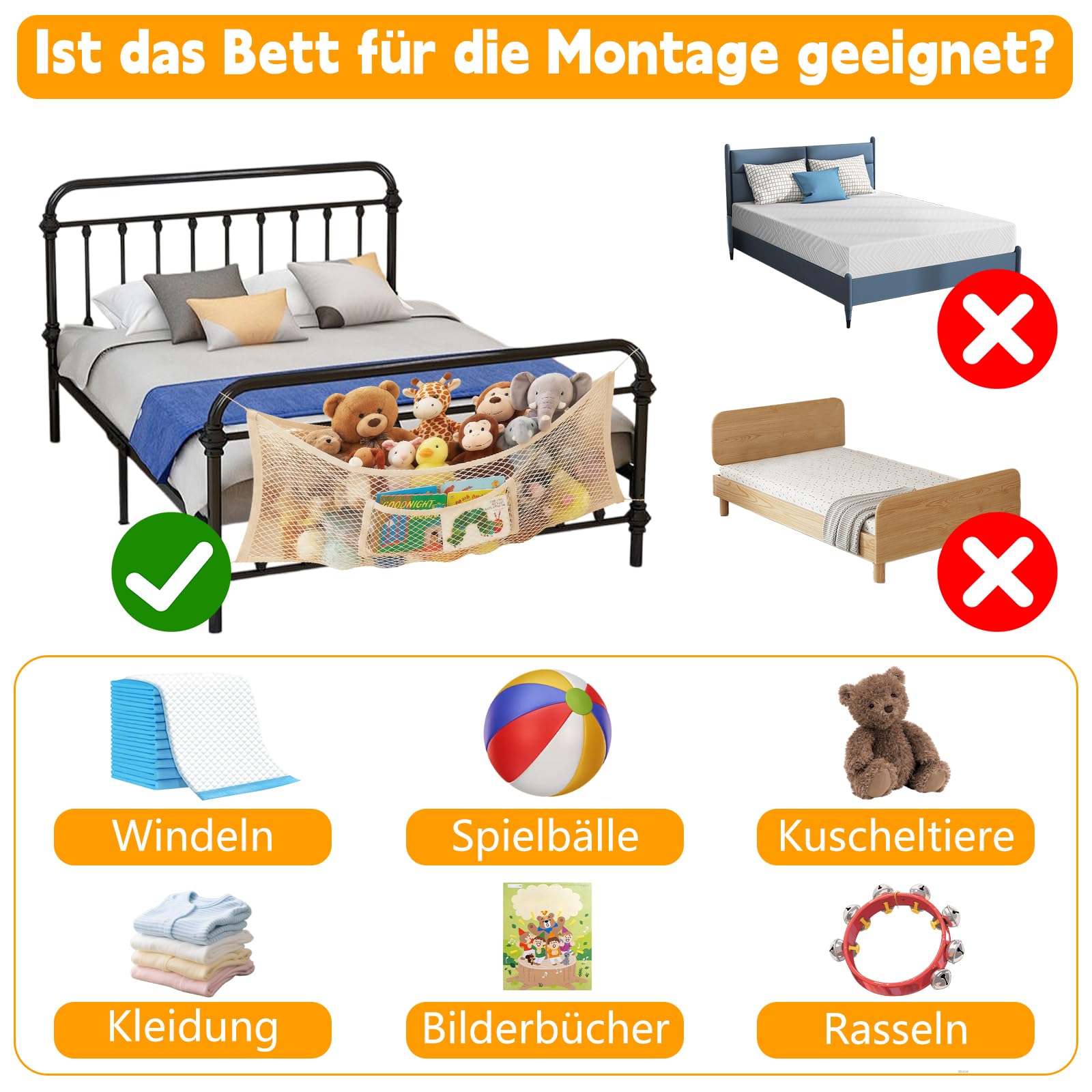 Meetory Rete per animali di peluche – 2 pezzi sul lato del letto, organizer in tessuto Boho macramè, da appendere, in cotone elastico, per cameretta dei bambini, camera da letto