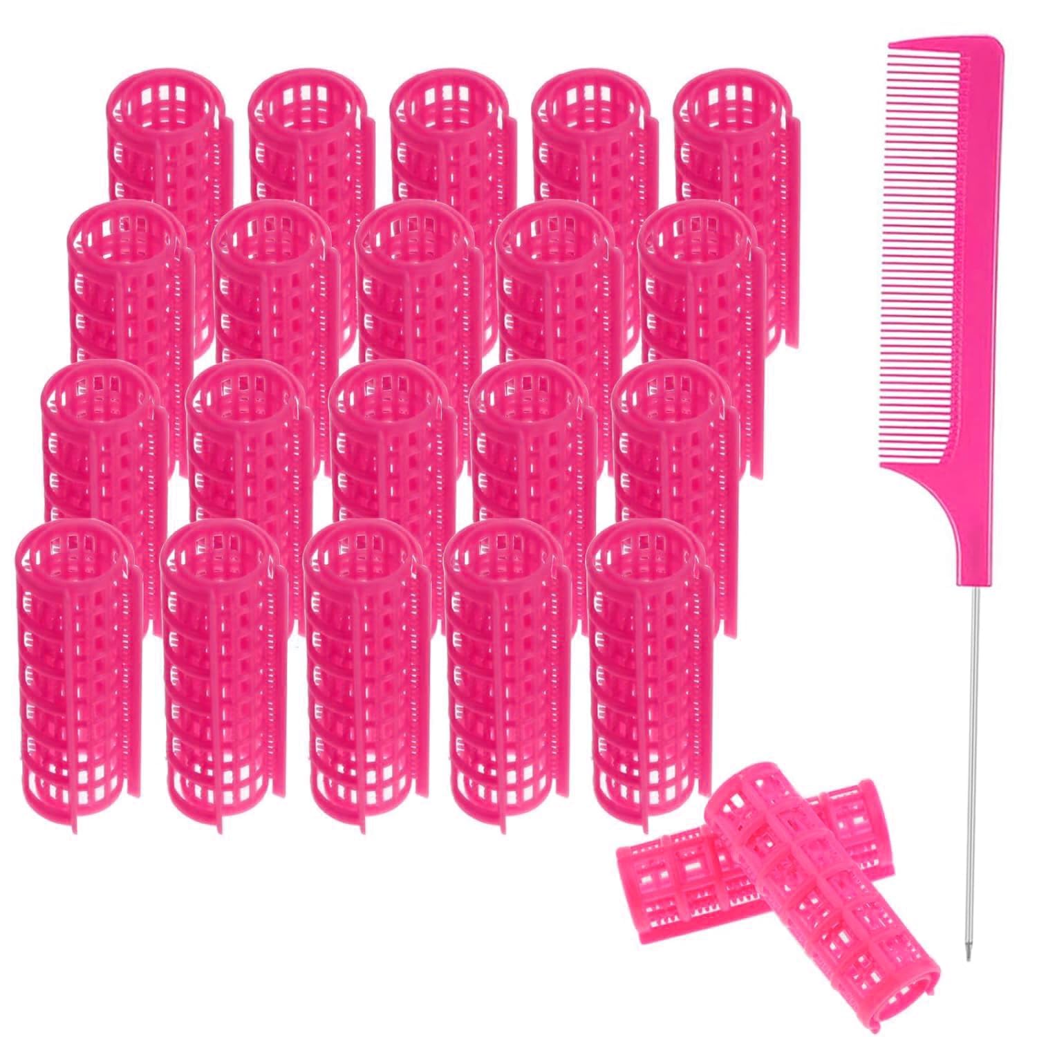 SIYAA 12PCS Plastic Hair Curlers Rollers Set, 0.98in/2.5cm Snap on Hair Rollers Heatless Hair Rollers Self Grip Rollers with Mini Comb Hairdressing Curlers Tools for Long Medium Short Hair (Pink)
