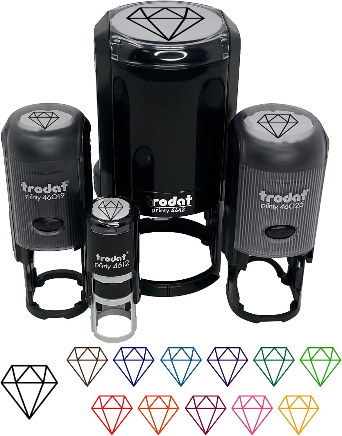 Diamond Engagement Self-Inking Rubber Stamp Ink Stamper for Stamping Crafting Planners - 1-1/2 Inch Large - Black Ink