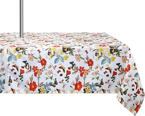Miniatura 1 de ColorBird Mantel para exteriores con agujero para paraguas, mantel redondo de 60 pulgadas, impermeable, con cremallera, mantel de flores de bosemia