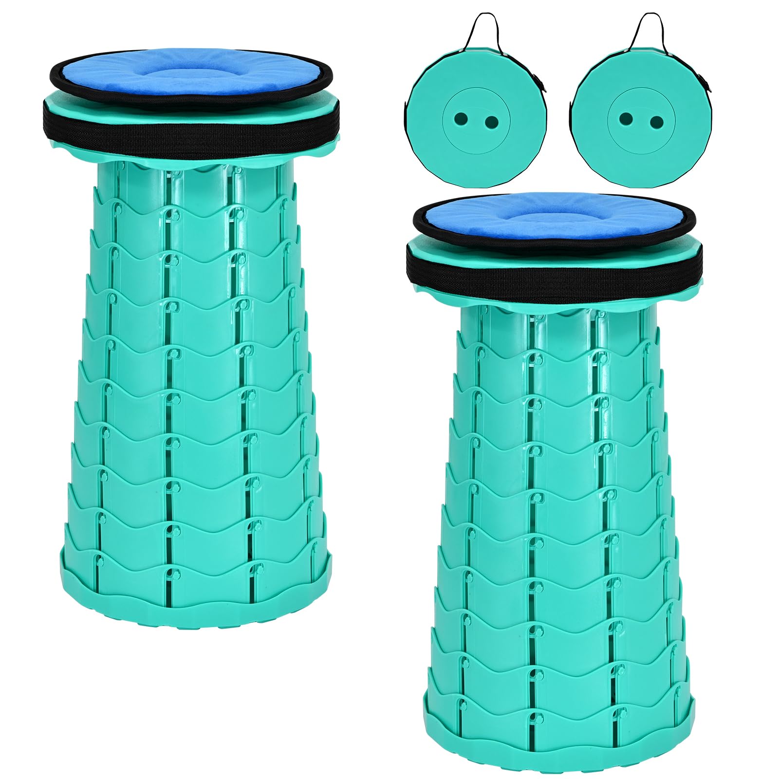 2 Sgabelli Telescopici Portatili Sgabello Pieghevole con Cuscino,Sgabello Pieghevole Retrattile Capacità di Carico 400 ibbre,Sgabelli Pieghevoli Portatili per aperto da Campeggio-Verde Menta