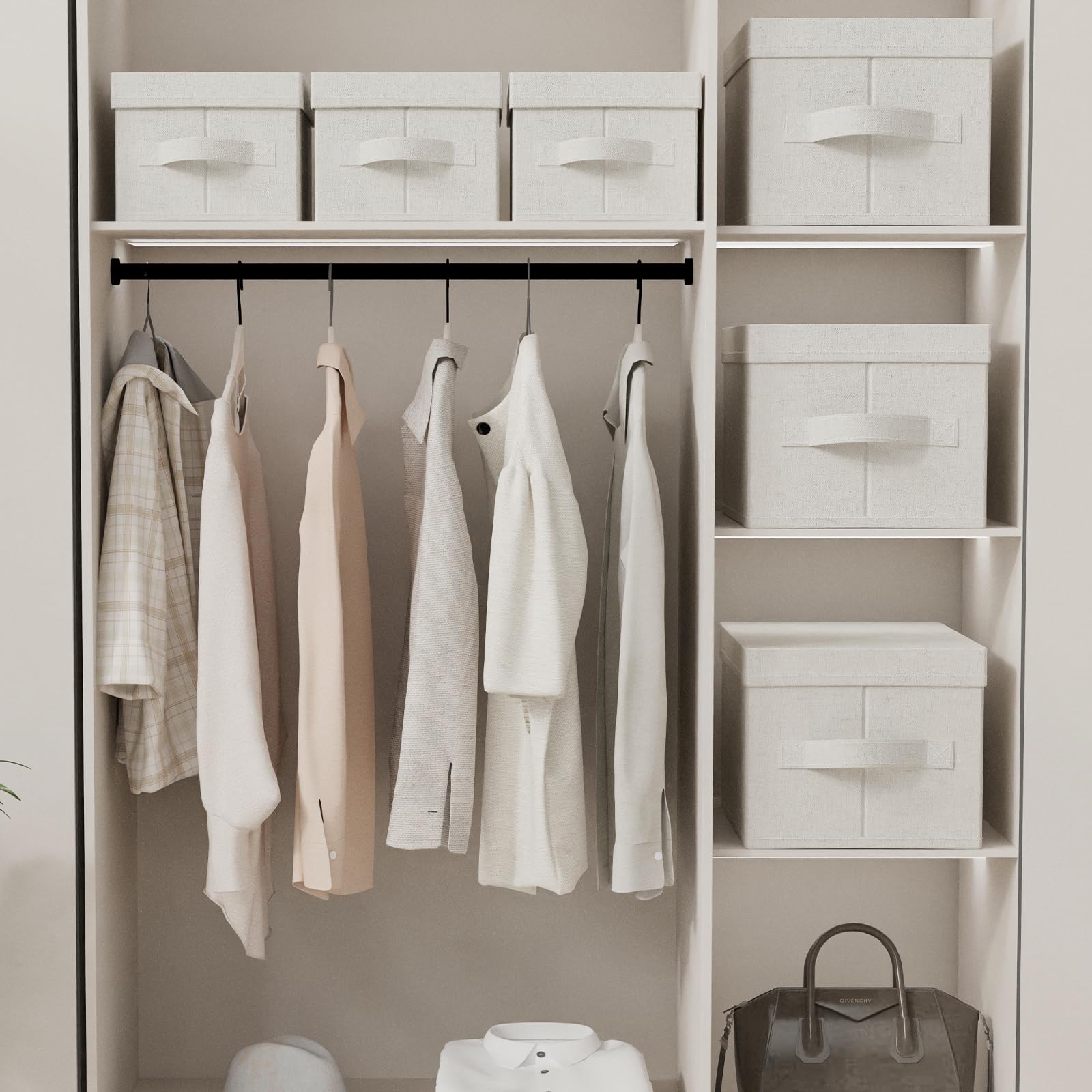 ENUMAIL 3er Scatole di Stoccaggio, Contenitore in Tessuto con Coperchio, Organizzatore di Vestiti con Maniglia, Utilizzato in Camera da Letto o Soggiorno, 33x23x18cm, Beige