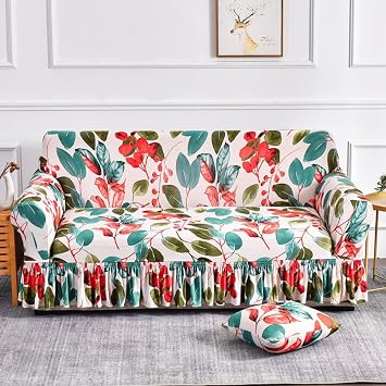 Morbuy Stretch Couch Cover Sofa Covers with Hem, 1-4 Seats 3D Flower Couch Covers Sofa Slipcovers with Elastic Bottom, Furniture Protector for Kids, Pets Colour Leaf,1-Seater