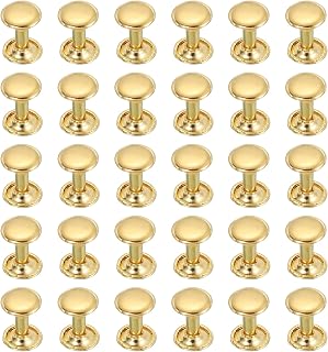 uxcell 50 Sets Double Cap Leather Rivets, 9x12mm Round Cap Metal Studs Rivets for Leather Craft Repair DIY Purse Belts Bags Shoes, Gold