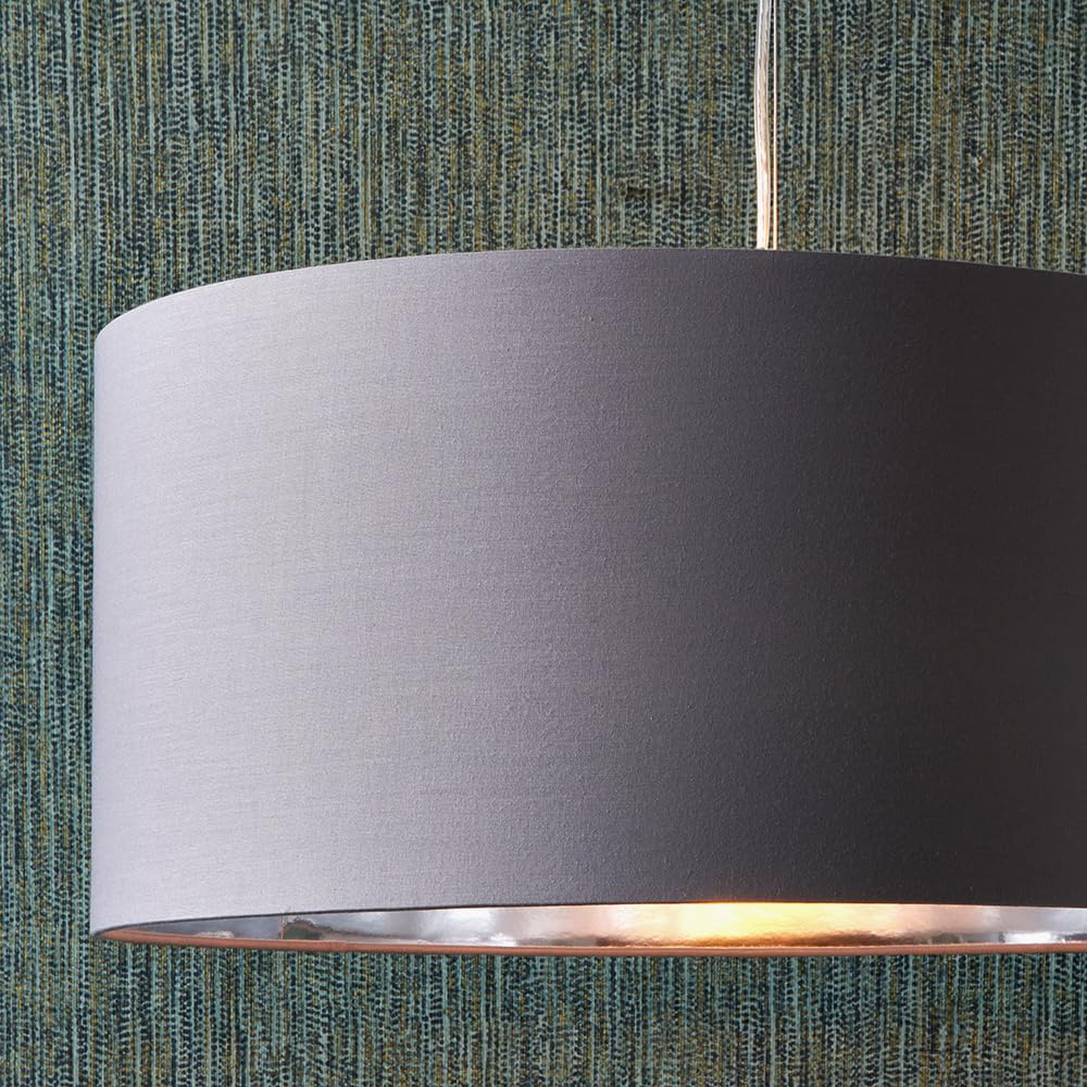 Pacific Lifestyle Grey 55Cm Cylinder Lined Ceiling Lampshade | Modern Large Drum Light Shade For Living Room, Bedroom & Office | Stylish Fabric Pendant Lamp Shade Easy Fit Contemporary Home Lighting