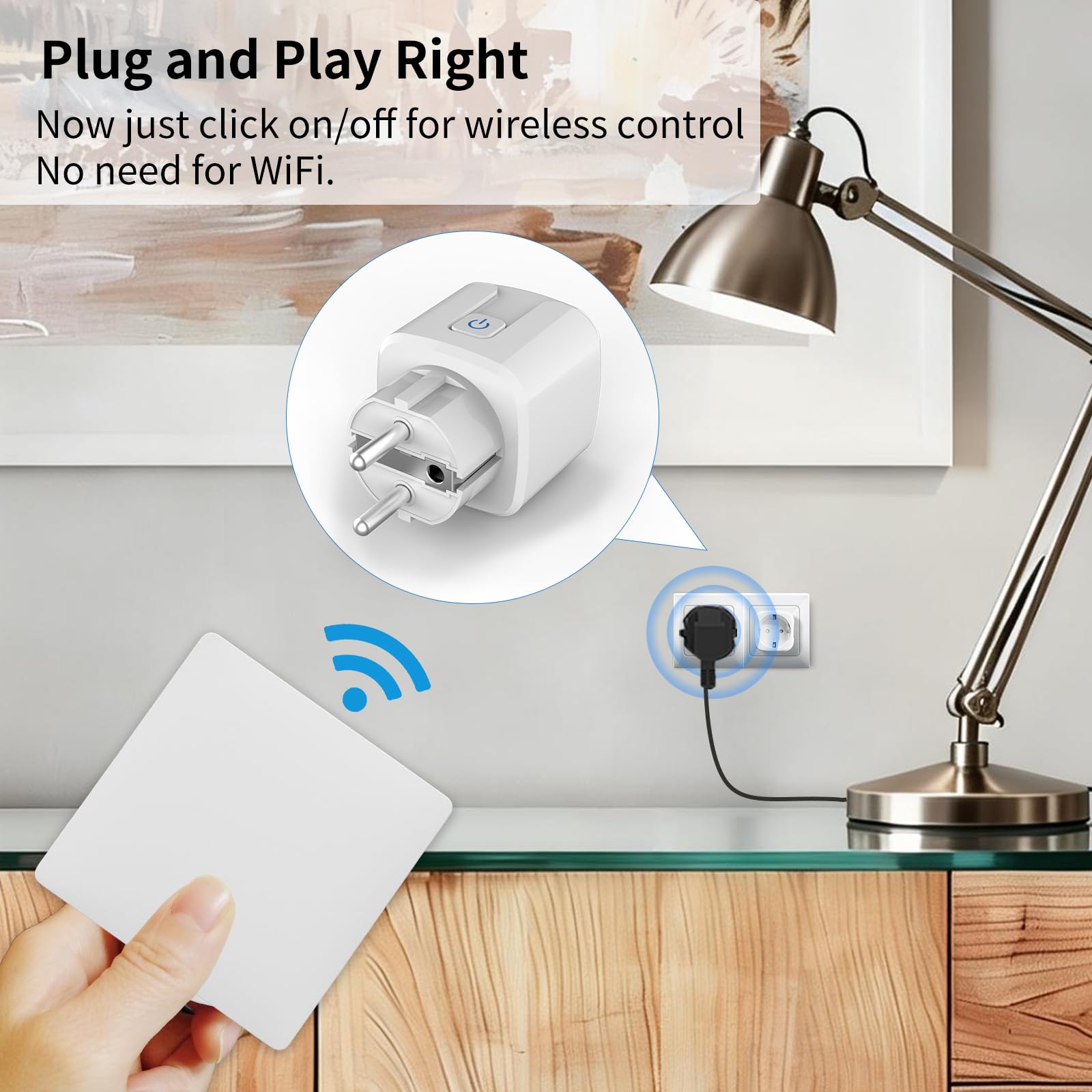 KADMOS Kit Prise Télécommandée et Interrupteur Sans Fil (Sans Pile), Interrupteur Cinétique Auto-alimenté 433MHz, 3500W, Commande à Distance pour Lampes et Appareils (Blanc, 2 Interrupteur + 1 Prise)
