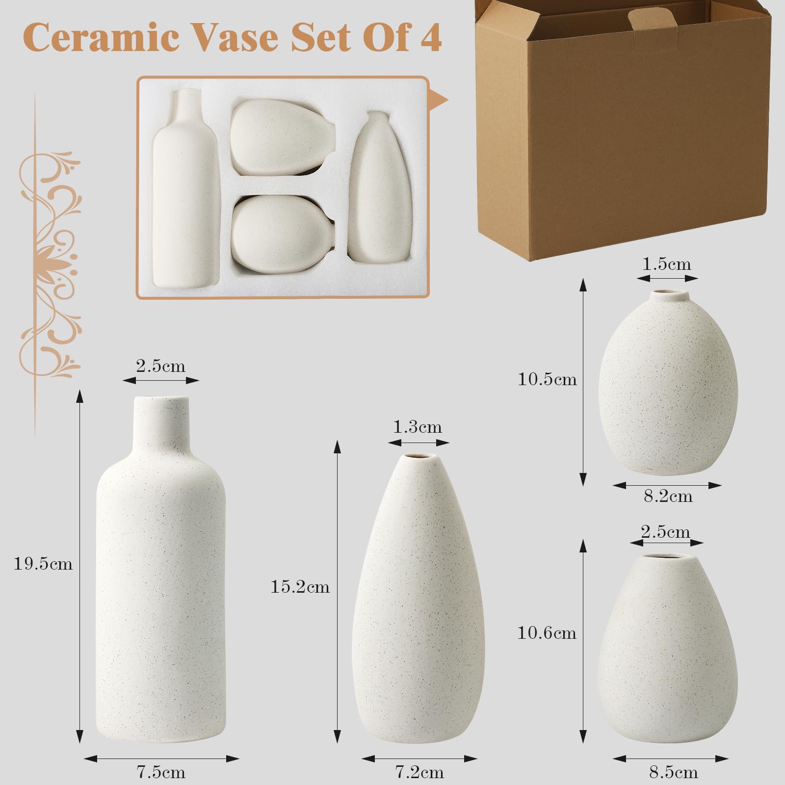 Zestaw 4 Białych Wazonów Dekoracyjnych Ceramiczny Designerski Wazon, Nowoczesna Dekoracja Wazonu Stołowego, Dekoracyjny Wazon Do NakłAdek Stołowych, Kuchni, Biura, Salonu, Na Wesele