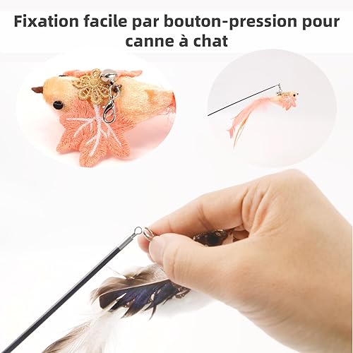 Miniatura 7 de 11 piezas de repuesto de juguete realista para gatos  Juguetes de plumas hechos a mano con campana, accesorios de varita para gatos con clip