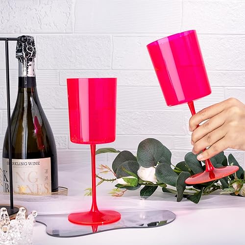 Miniatura 10 de Ciaell Paquete de 12 copas de vino de plástico blanco  Copas de vino de plástico de 10 onzas con tallo  Copas de vino desechables blancas y doradas,