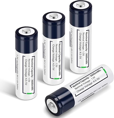 Miniatura 1 de Baterías recargables AA de iones de litio, paquete de 4 pilas AA de 1.5 V 3600 mWh, de alta capacidad, baterías dobles A de más de 1000 ciclos,