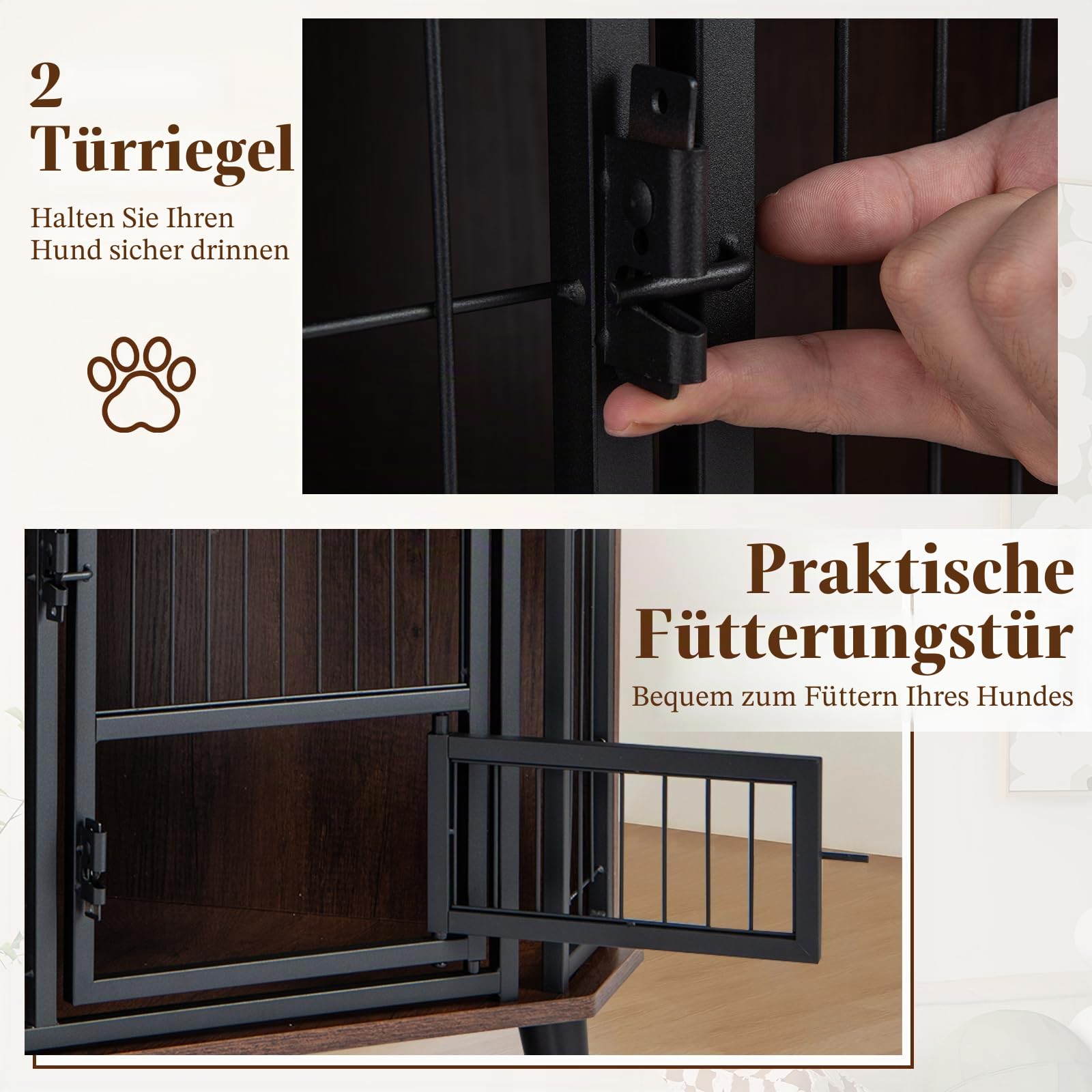 SOARS Eck-Hundekäfig Möbel, Hundebox für Zuhause, Hundehütte Indoor für kleine/mittlere Hunde, Hundehaus mit Futtertür, abschließbare Tür, 60 x 60 x 71,5 cm
