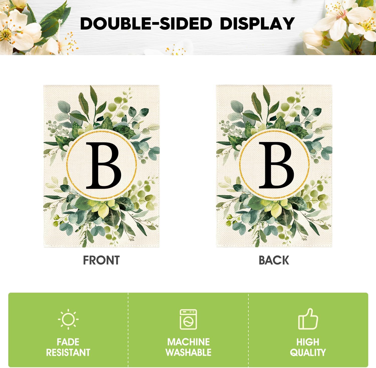 AVOIN colorlife Monogram Letter B Floral Garden Flag 12x18 Inch Double Sided Outside, Family Last Name Initial Yard Outdoor Decoration - Image 5