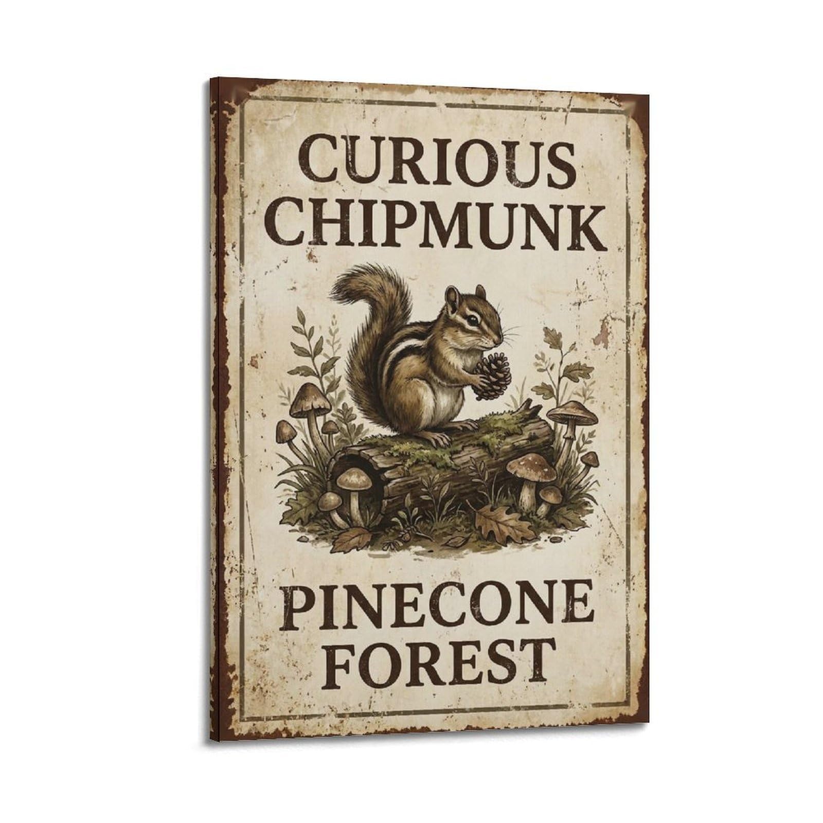 OKAHYS Chipmunk Woodland Illustration Poster Pinecone Forest Modern Decorative Canvas Prints - Ideal Wall Art for Family, Man Cave, Game Room, Boys & Girls Bedroom 24x36inch