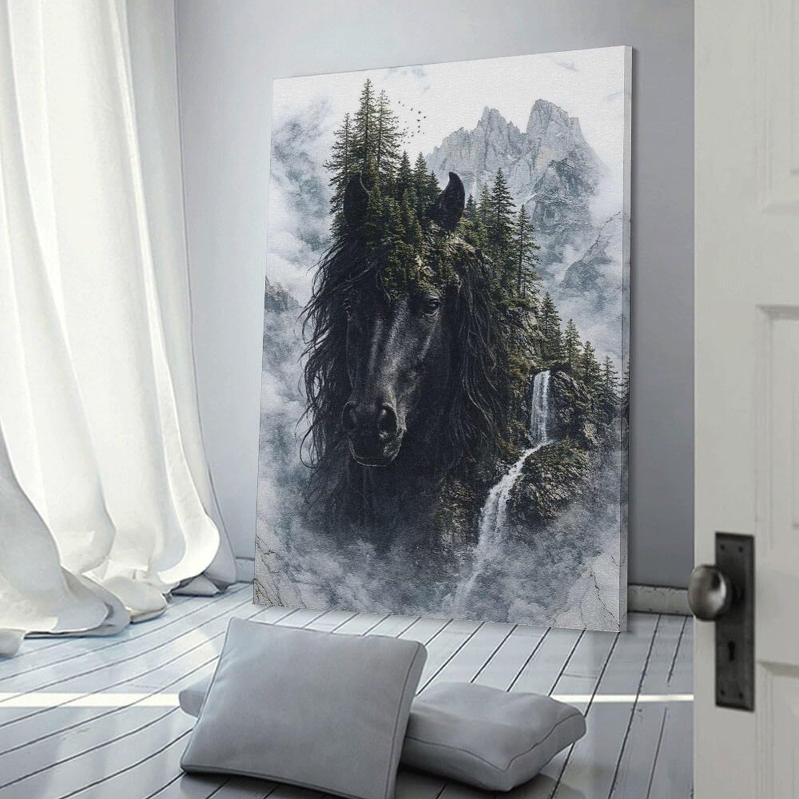 Junmoney Home Decor Wall Art Black Majestic Spirit of The Wild, 20x30inch(50x75cm), for New Homes, Bedrooms Or Workspaces, Decorative Present for New Homes