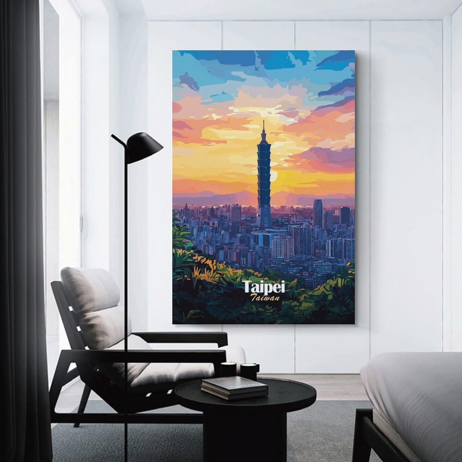 Junmoney Unframe-Style-15 Taipei Skyline Sunset Home Decor Wall Art, 08X12inch(20X30cm), For Wall Displays, Bedrooms Or Room Updates, Ideal For Building A Coordinated Art Wall