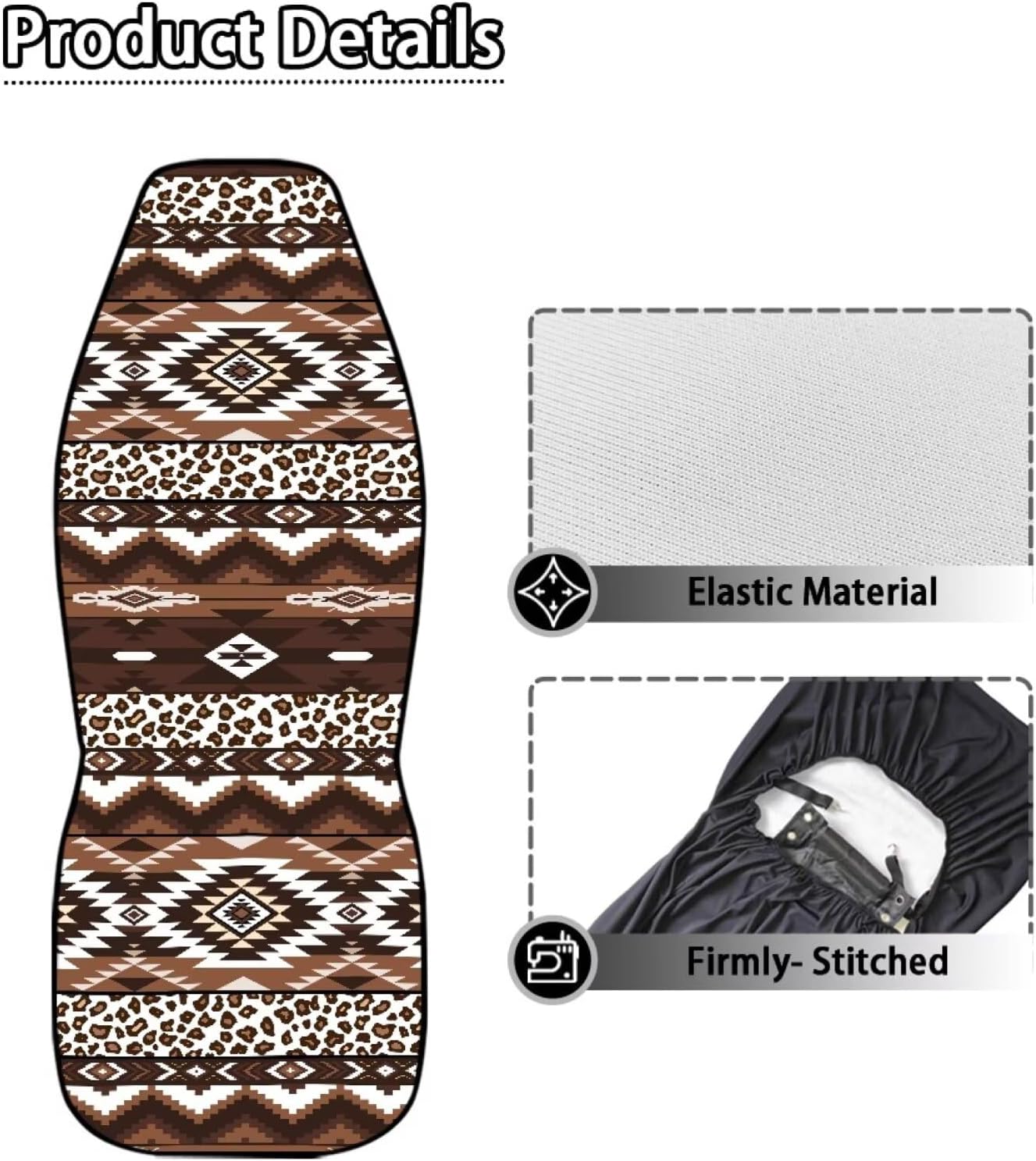 Aztec Navajo Printed Car Seat Cover for Front Seat Universal Fit High Back Car Seat Protector Breathable Vehicles Seat Cover Auto Interior Accessories, Brown