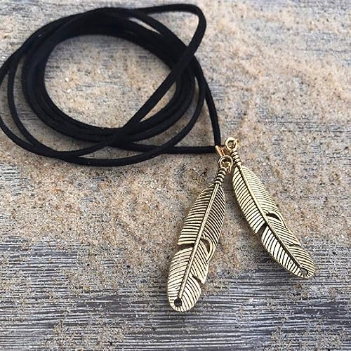 Miniatura 3 de Doubnine Gargantilla de plumas bohemia, versátil, de gamuza vegana, Lariat, gótico, marrón, negro, accesorios para mujer (cordón marrón + pluma