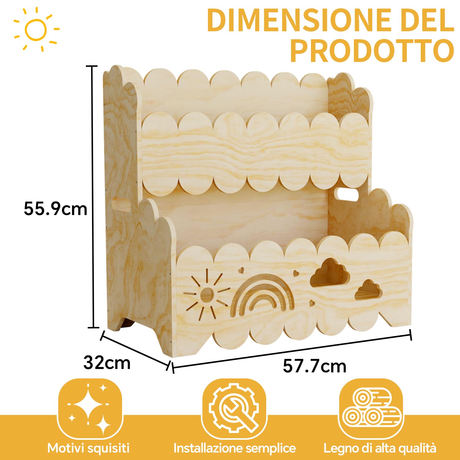 Libreria in legno per bambini, libreria Montessori a 2 ripiani, adatta a camerette, asili nido e aule scolastiche, scaffali per libri e giocattoli per bambini, scaffale per libri per bambini piccoli
