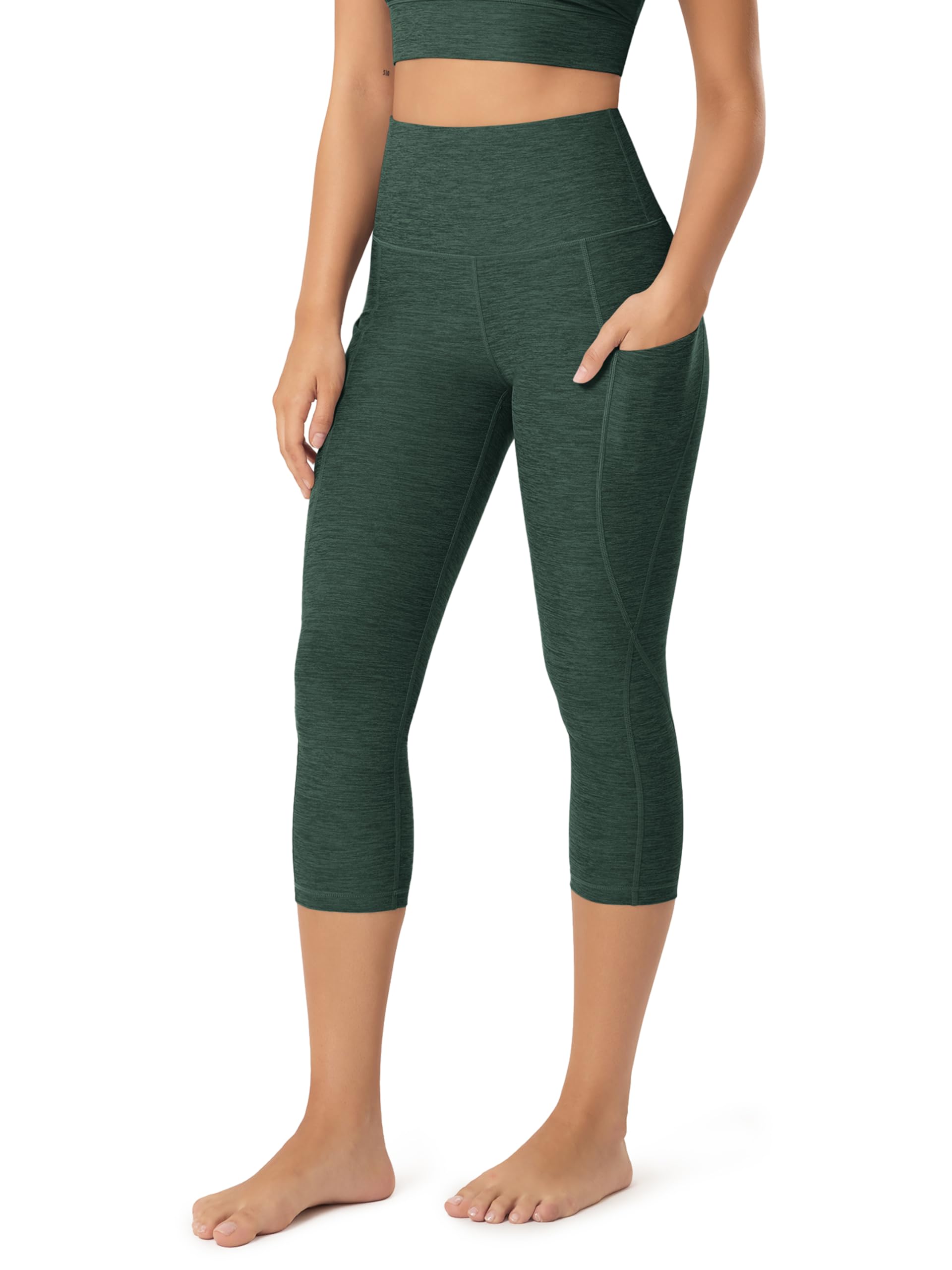 ODODOS Women's High Waisted Yoga Capris with Pockets, Tummy Control Non See Through Workout Athletic Running Capri Leggings