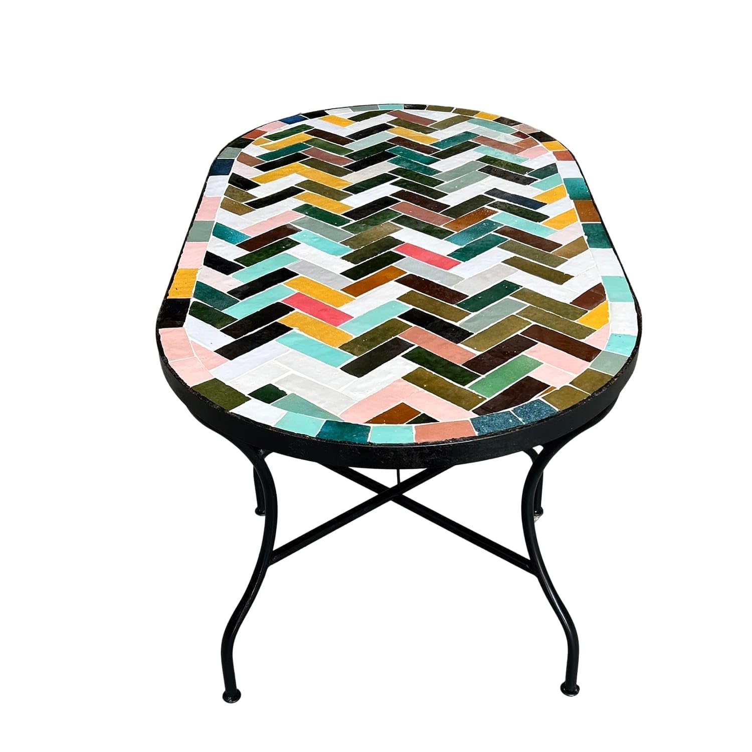 Generico Tavolo in Ferro Battuto con Mosaico Multicolore in Pietra Naturale + 4 Sedie-Fatto a Mano-Arredo Interno ed Esterno-2306261200