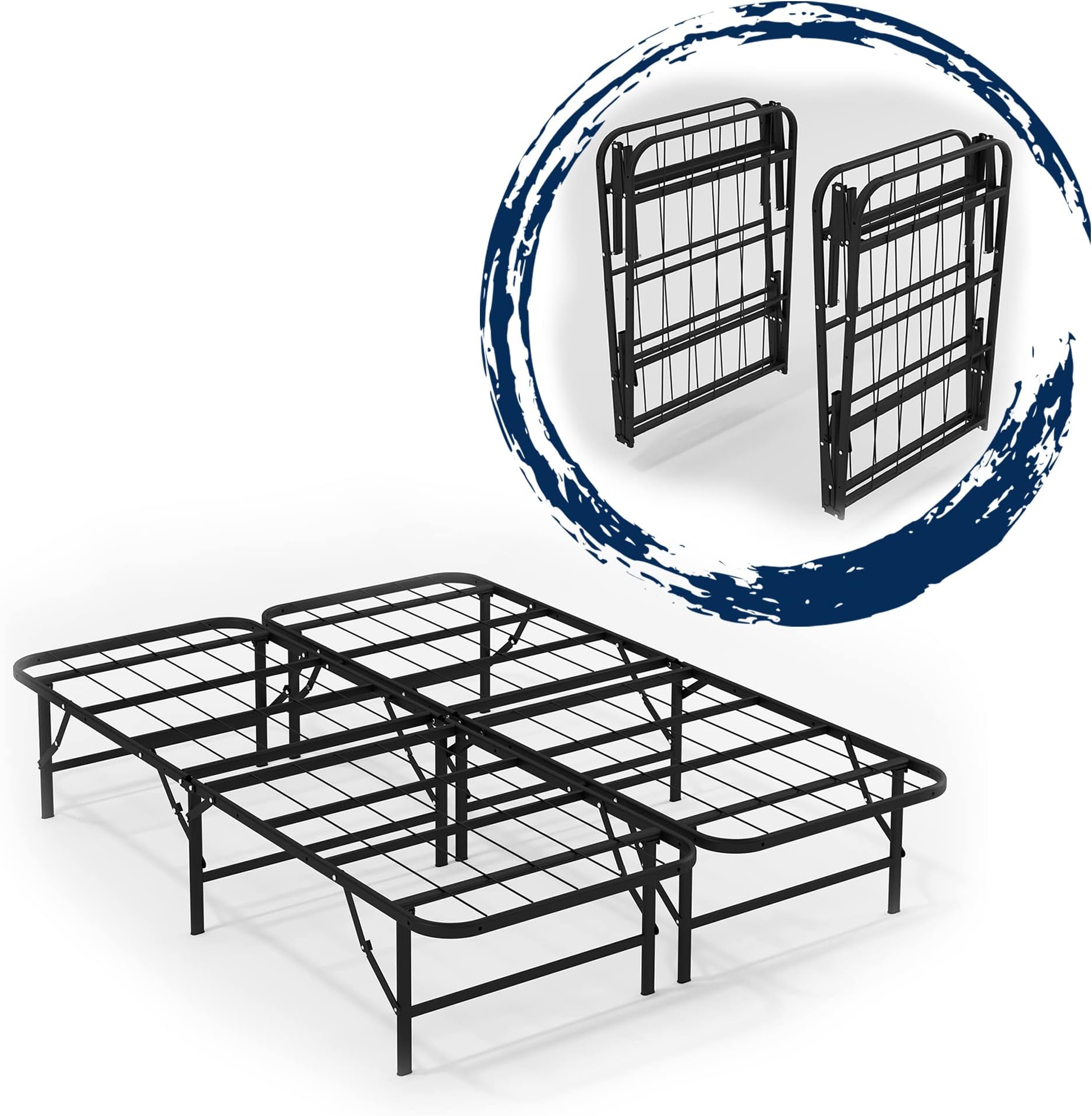 SmartBase Basic 4ft6 Foldable Metal Platform Bed Frame Mattress Foundation/Basics, Solid Premium Steel Mesh Base, Under Bed Storage Space, Easy Assembly, 135x190 (Double)