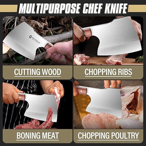 Miniatura 7 de Dream Reach Cuchillo de carnicero resistente para cortar huesos de acero inoxidable, hacha de carnicero forjada a mano, cuchillo de carnicero para