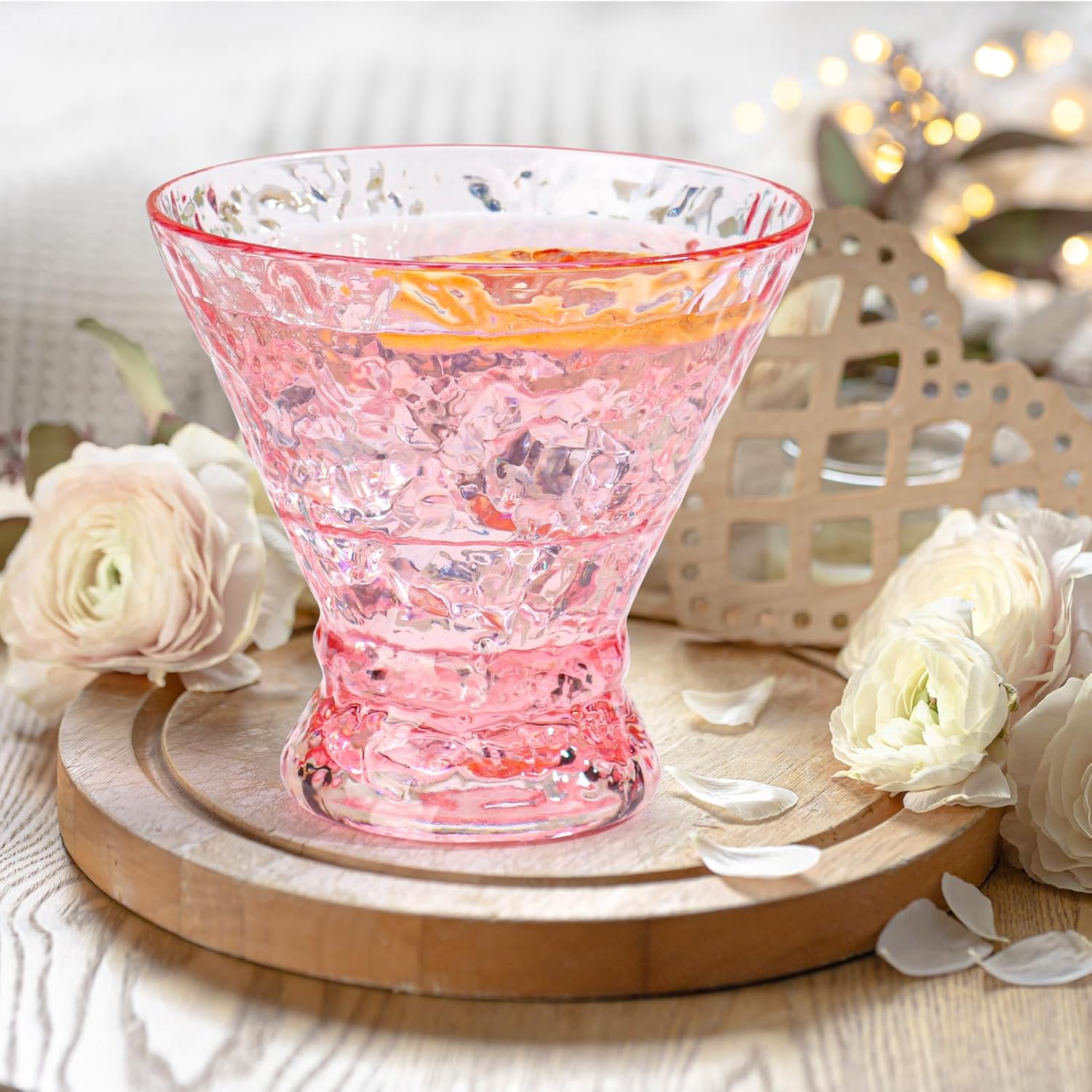 XUWAIDSGN 12 Pcs Acrylic Pink Stemless Martini Glasses 10oz Shatterproof Martini Cocktail Glasses Reusable Crystal Cocktail Glasses Vintage Cocktail Glassware Margarit Drinking Cups Coupe Glasses