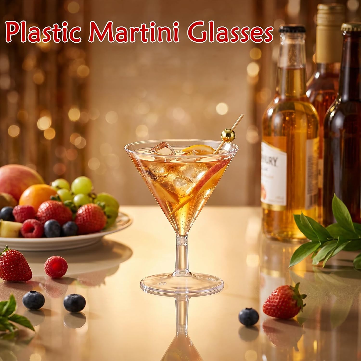 100 Pcs Disposable Clear Cocktail Dessert Glasses Set with 100 Gold Picks