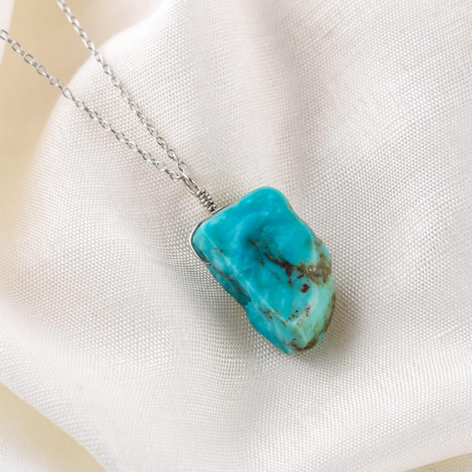 InfinityGemsArt Turquoise Pendant Necklace for Women, Birthstone, Natural Raw Gemstone Rough, Dainty Handmade Jewelry, Chakra Energy Healing Crystals, 925 Silver Chain 20 inch - Image 4