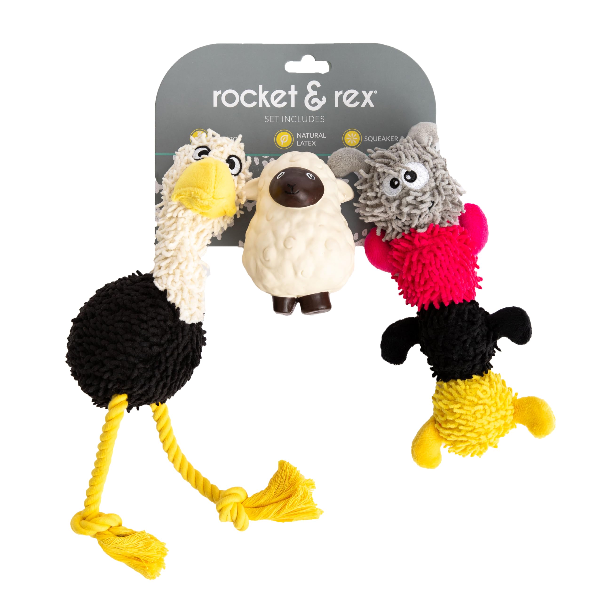 Dog Chew Toy Gift Set | Includes a Rope Toy, Rubber Squeaker Toy and Plush Toy with Ball Inside | for Puppies and Small to Medium Breeds