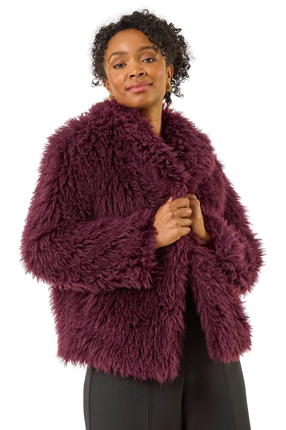 Roman Women's Wine Petite Faux Fur Collar Coat In | : Size 12