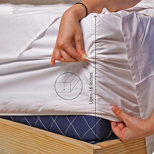 Miniatura 3 de LINENWALAS Juego de 2 sábanas bajeras de 100 % algodón percal orgánico, bolsillo profundo de 16 pulgadas, certificado Oeko-Tex, ajuste cómodo,