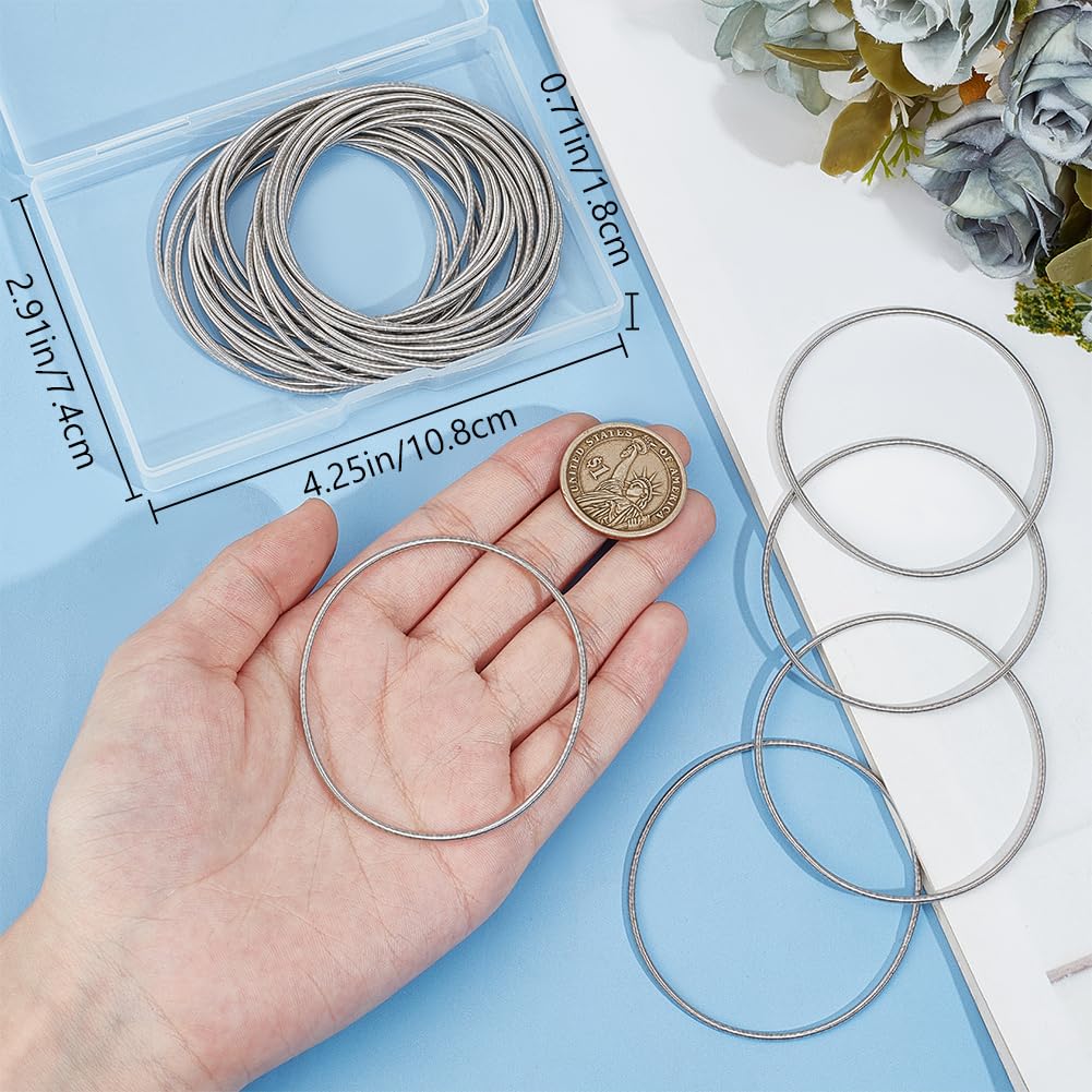 Beebeecraft 30Pcs Guitar String Bracelets 17.3FT 2mm Platinum Flexible French Gimp Wire Bullion Wire Spring Bracelet Multi Strand Stackable Memory Spiral Bangle for Jewelry Making DIY Crafts