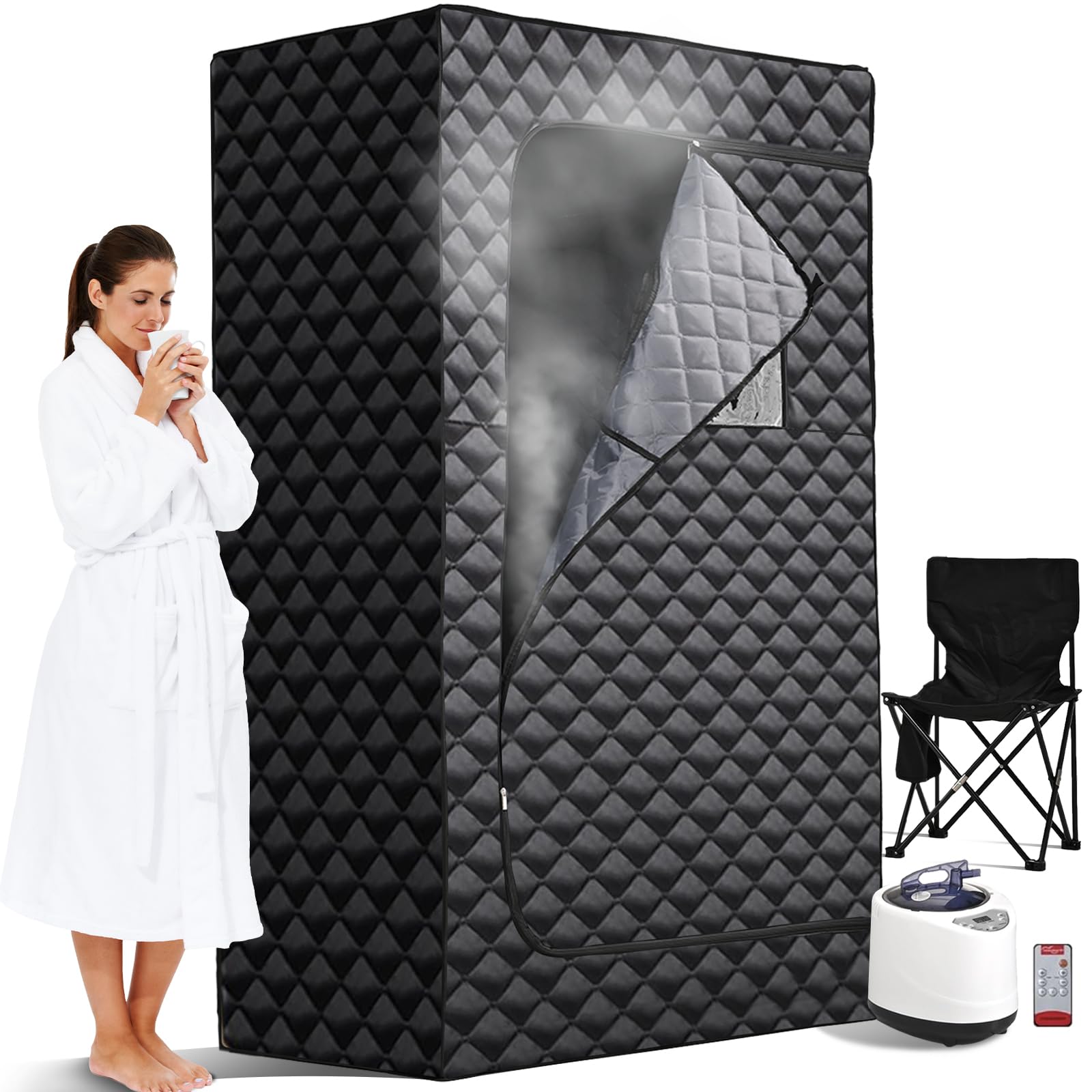 ILLUMIGY Portable Sauna,Sauna Box for Home Full Body Personal Steam Sauna Tent with 3L Steamer,Remote Control, Folding Chair,Sauna Tent for Gym,Pilates,Garage,Hot Tub - 71.4