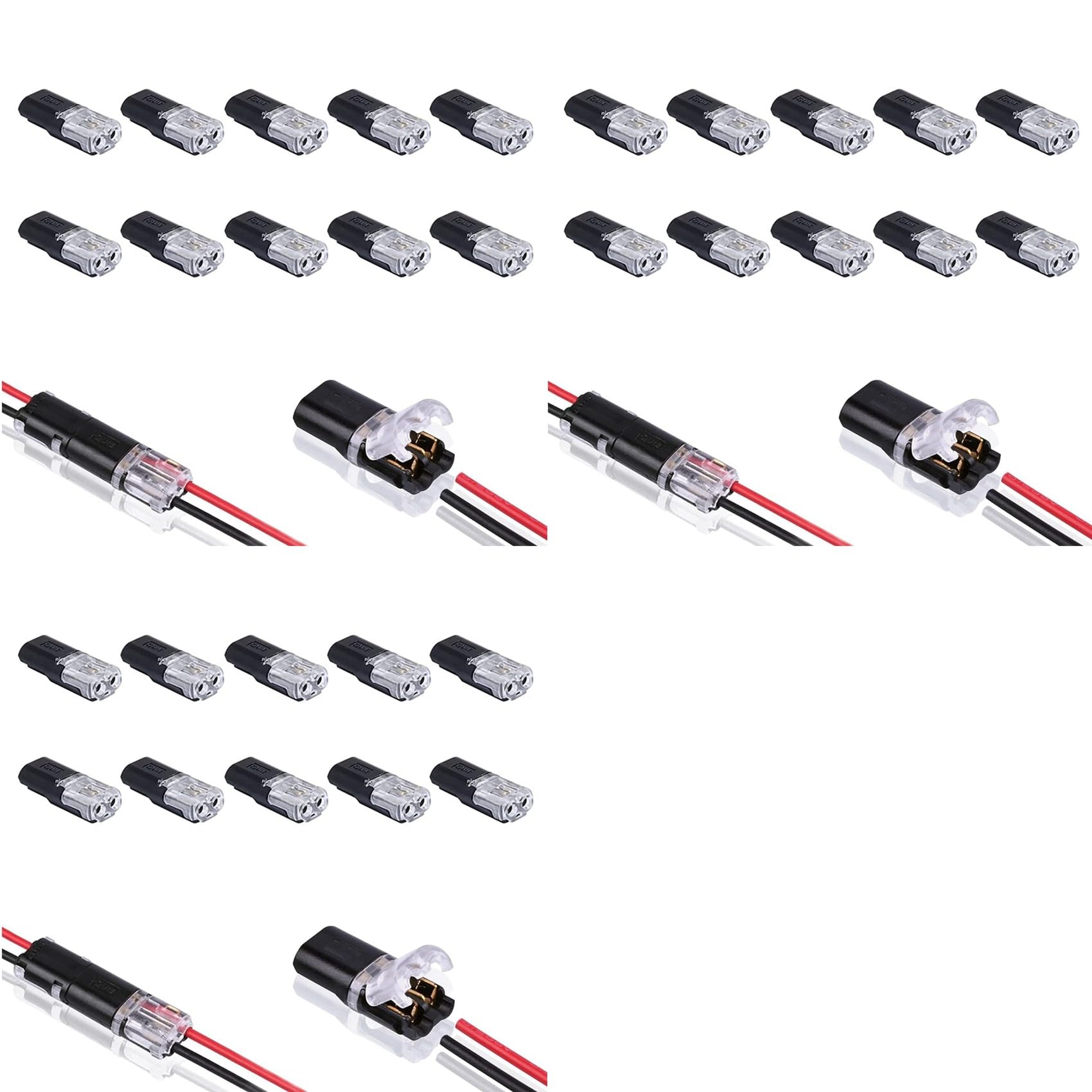 Jnchdghwa As Shown 30Pcs Double-Wire Plug-In Connector With Locking Buckle,Pluggable Connectors 2 Pin 2 Way Universal Compact Wire Terminal