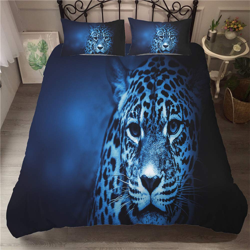 Housse de couette 260x220 imprimé animal léopard parure de lit 2 personnes