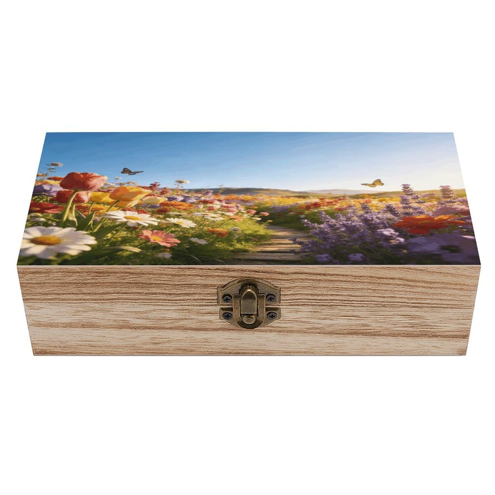 LZQPOEAS Heading to The Flower Field Wooden Keepsake Box Wooden Storage Box Container with Hinged Lid Beautiful Wood Memory Box Decorative Jewelry Case for Crafts Art Hobbies & Trinket Storage