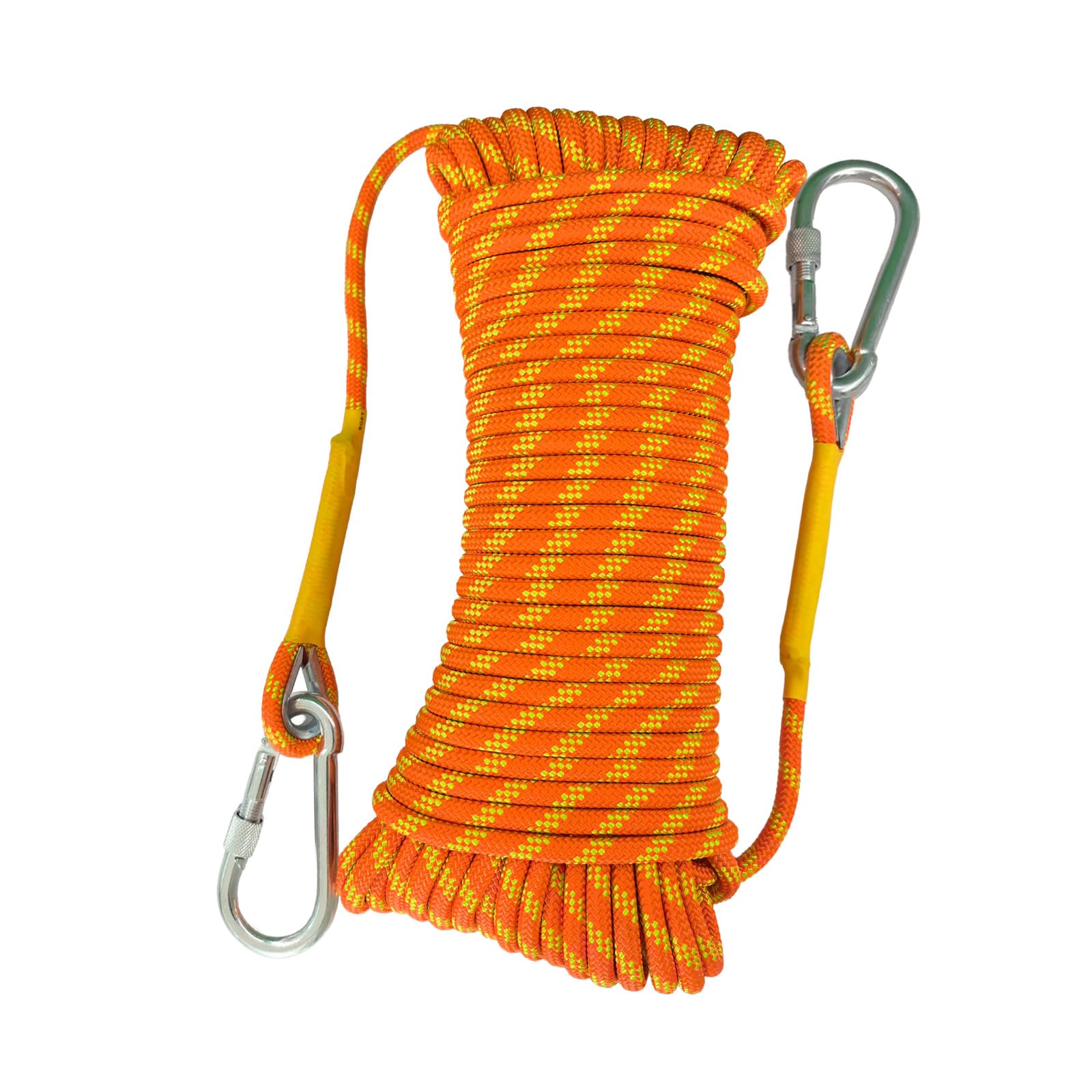 Corde d'escalade 20m Corde Statique 8mm avec 2 Mousquetons en Acier Adaptée à l'escalade Le Sauvetage Incendie et Les Travaux en Hauteur Certification UIAA Orange Réfléchissante
