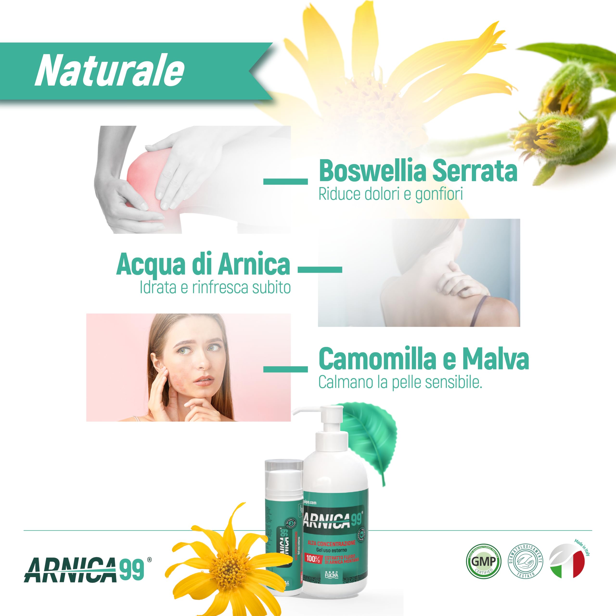 Árnica para caballos de uso humano Flicka - Extracto fluido 100% extra fuerte e intenso Made in Italy masaje músculos y articulaciones Origen natural dermatológicamente testado Envase 500 ml (botella)