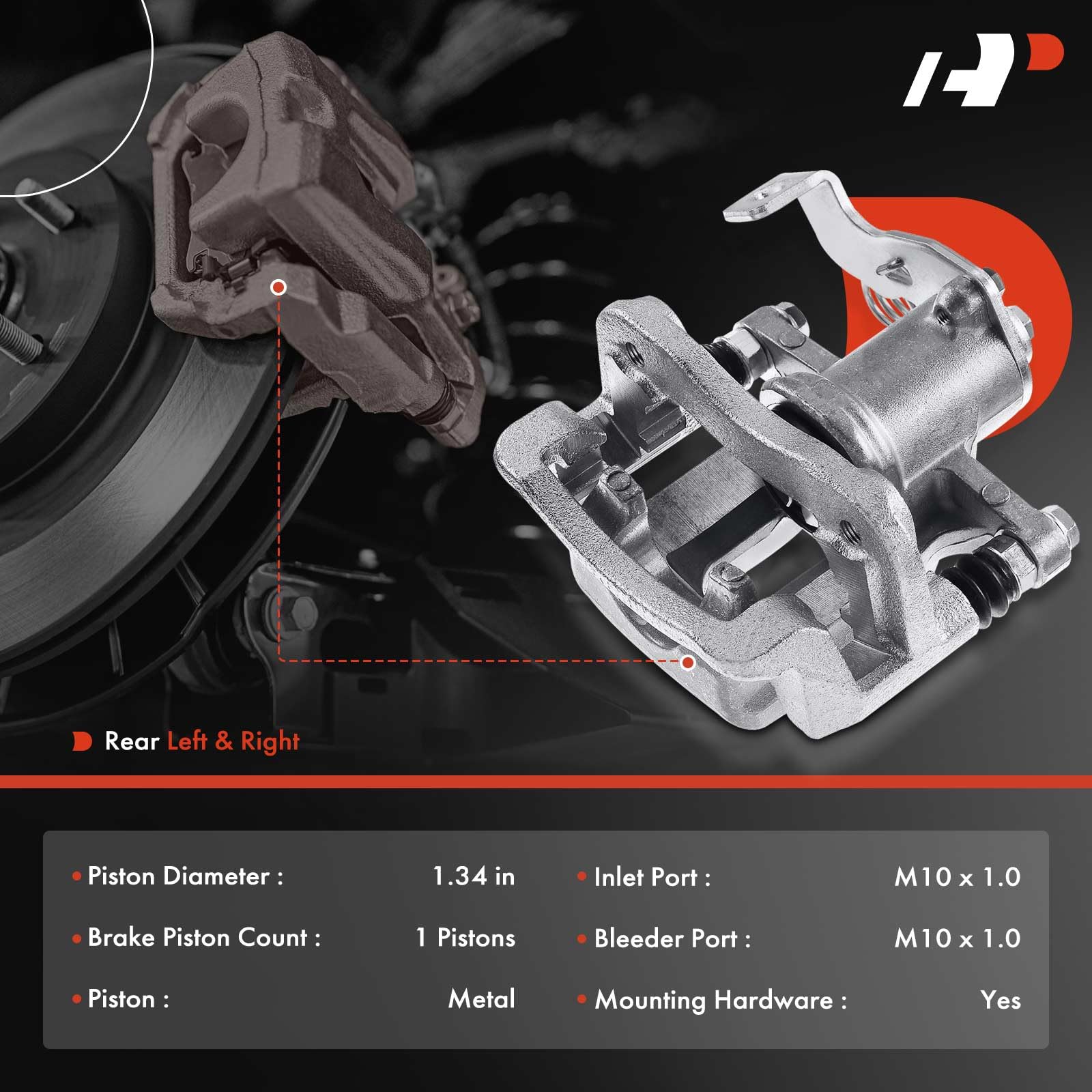 Left Rear Disc Brake Caliper With Bracket & Hardware For Hyundai Elantra 2011-2016