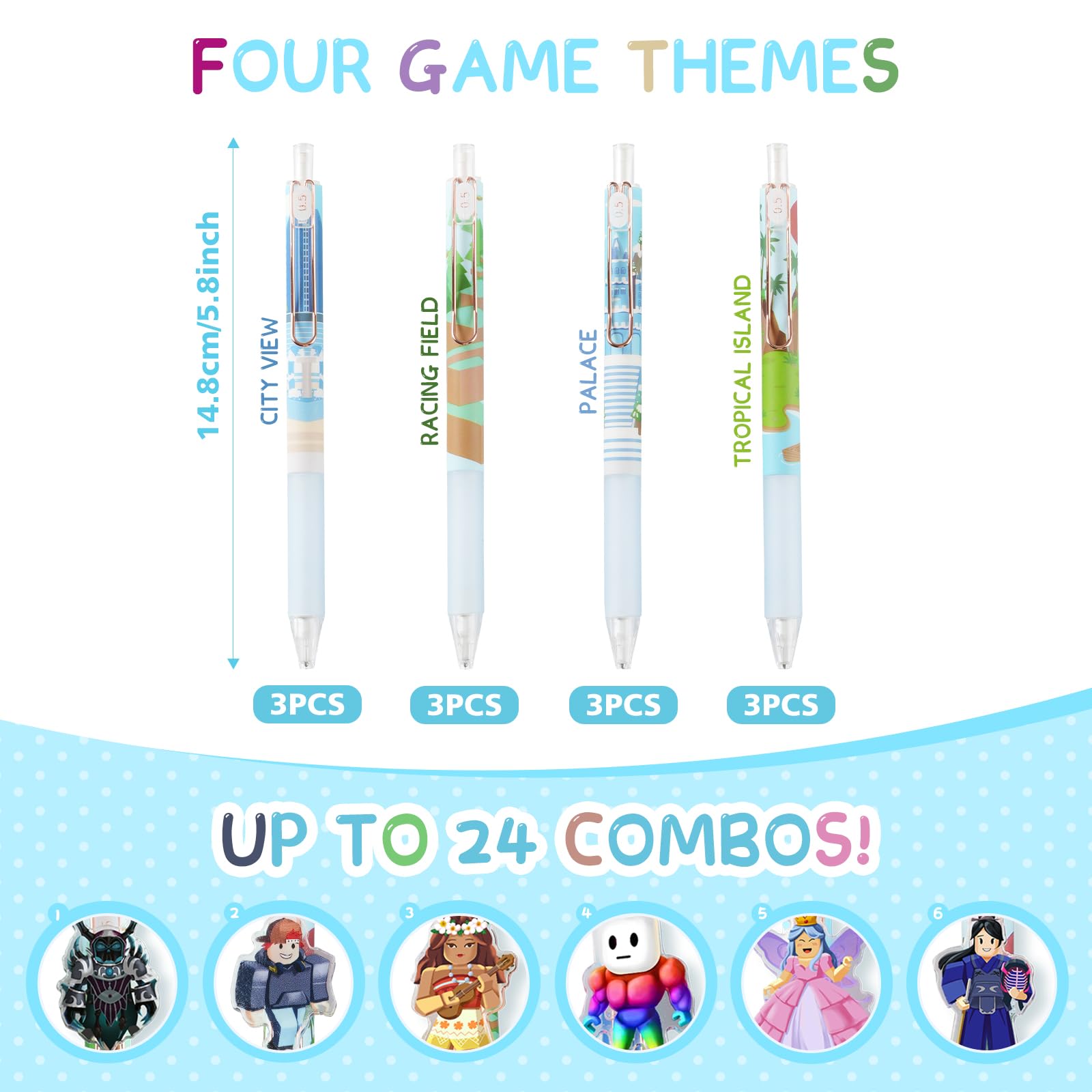 Kauai Sun Druckbleistifte, 0,5 mm, abnehmbare Charaktere übrigens Gaming-Szenen, einzigartiges DIY-Design, Schule, Schreibwaren, Partyzubehör, Geschenke für Jungen, Mädchen, Kinder, Teenager, 12 Stück