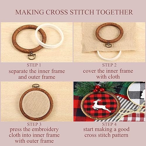 Miniatura 5 de QIANJINL Aro de bordado, 6 aros de goma de 5.3 pulgadas, suministros de punto de cruz de plástico, kits de marco de exhibición de madera sintética