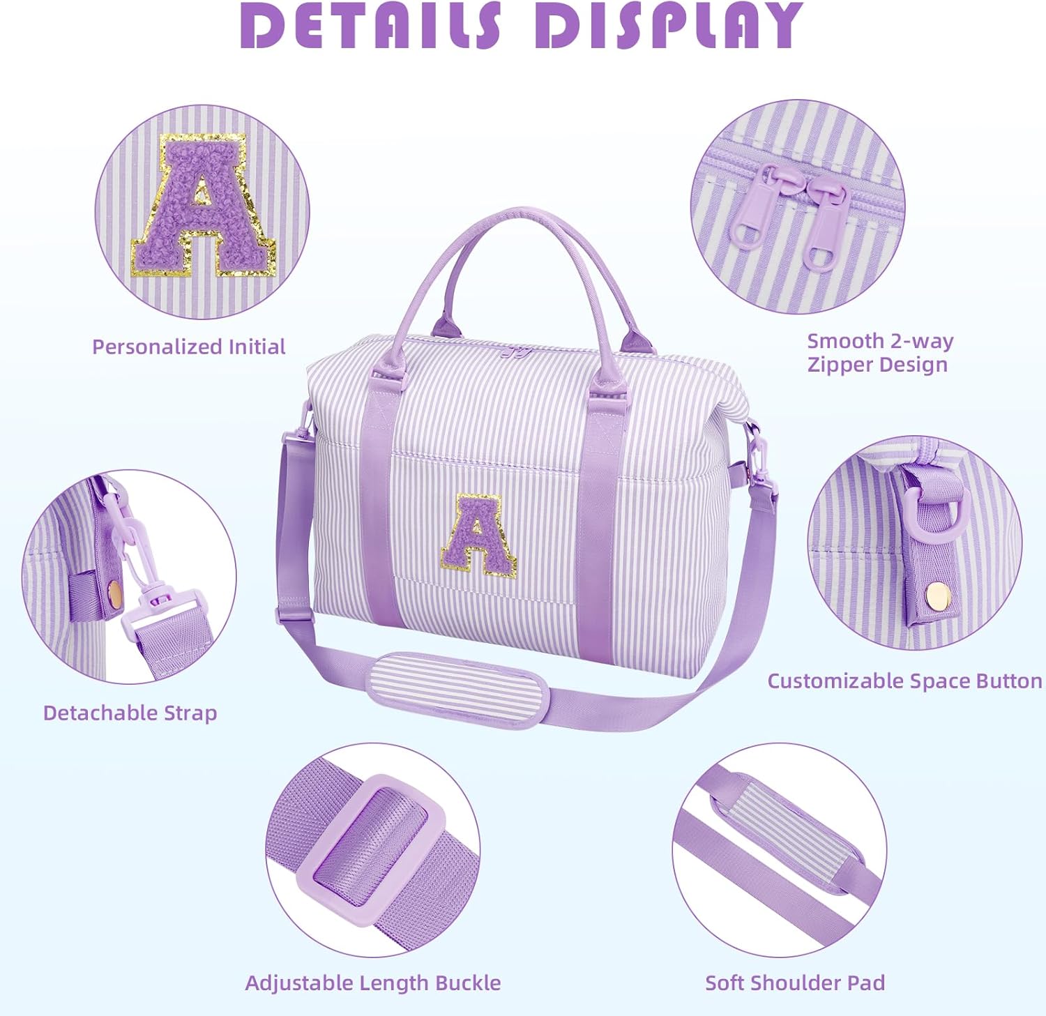 Birthday Gifts for Teen Girl, Personalized Dance Travel Duffel Bag for Girls Women, Cute Initial Overnight Weekender Gym Bag with Makeup Pouch（Purple,A)