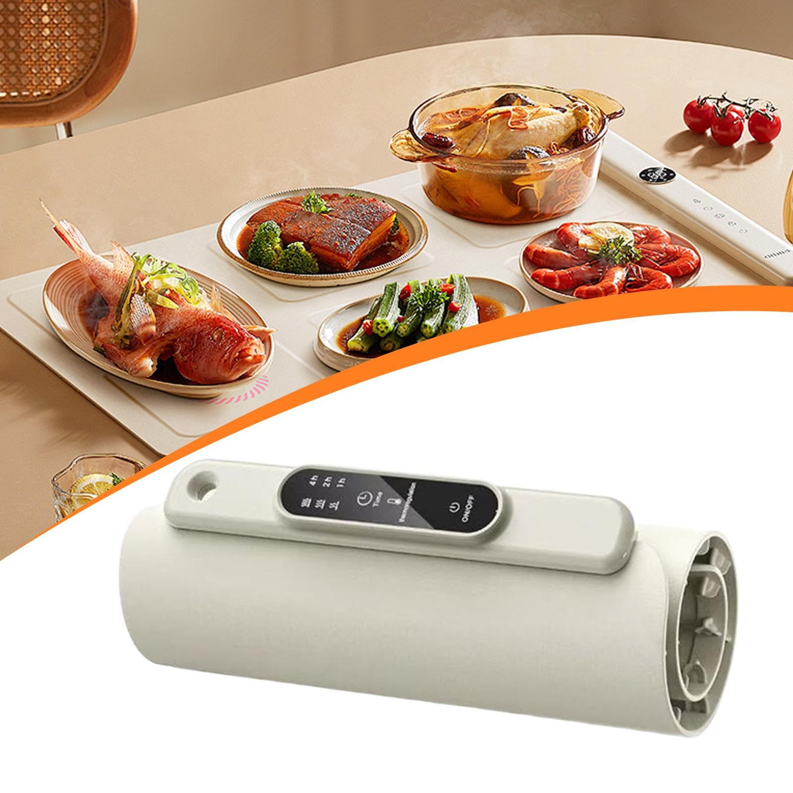 Electric Warming Tray Manta Calefactora Eléctrica para Alimentos Bandeja Térmica con Control de Temperatura Ajustable Placa de Enrollable de SIL, Blanco, Individual