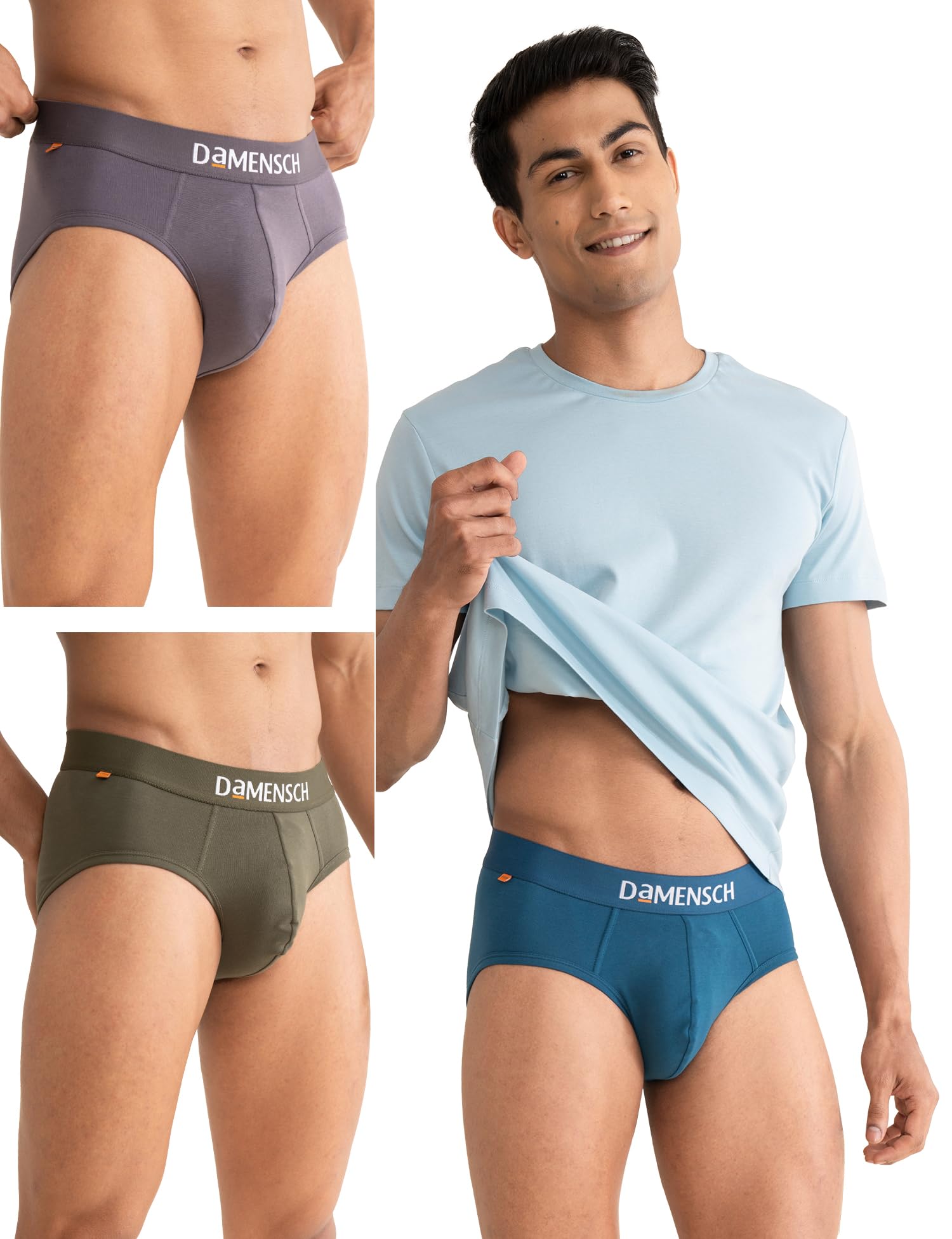 DAMENSCHMen's Deo-Cotton Deodorizing Briefs- Pack of 3- Mystic Teal,Mineral Grey,Deep Olive- X-Large