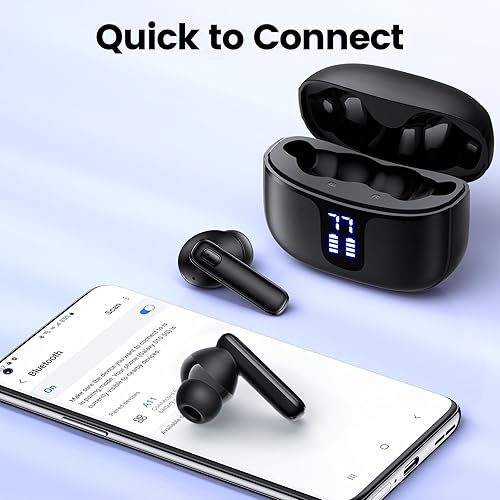 Miniatura 6 de Auriculares inalámbricos con auriculares de 68 horas de reproducción Bluetooth 5.3 con pantalla de alimentación dual, estuche de carga IPX7,