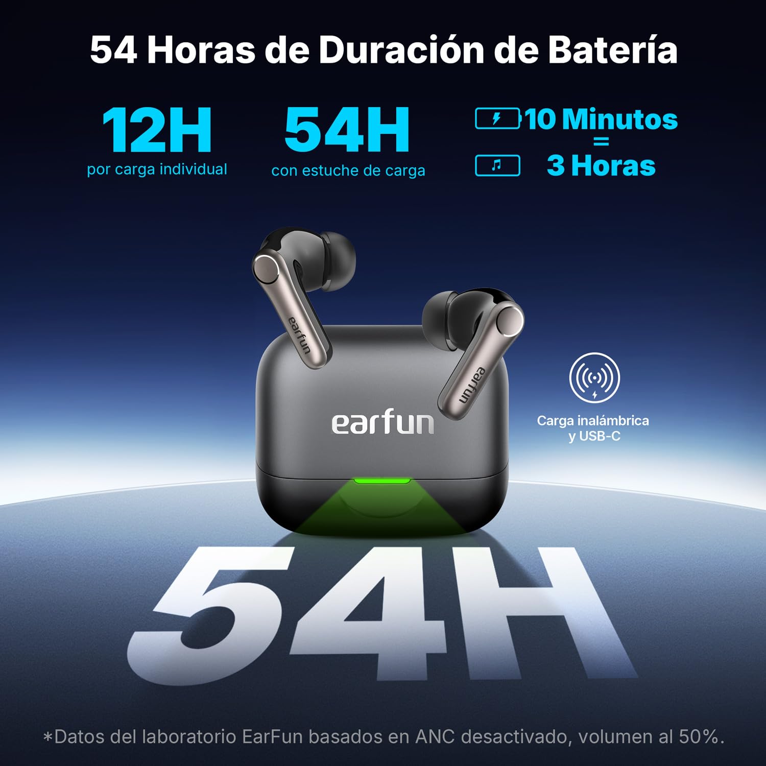 EarFun Air Pro 4+ Auriculares Inalámbricos Bluetooth, Cancelación de Ruido Adaptativa, Doble Controlador, Qualcomm aptX Lossless, 6 Micrófonos, Hi-Res Audio, LDAC, Bluetooth 6.0, 54 Horas, IP55, Negro