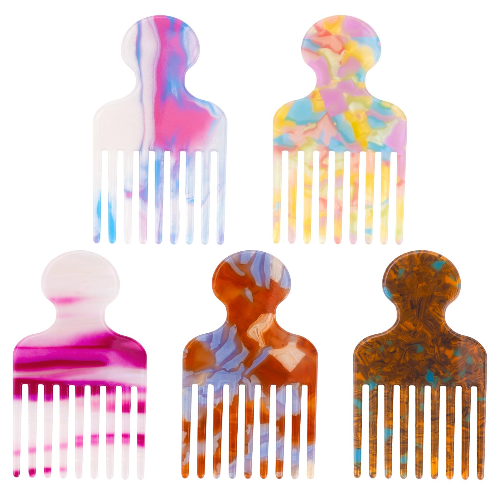 5pcs Wide Tooth Hair Pick Comb for Curly Hair 4.72in Smooth Curls Detangling Lifting Big Comb Volumizing Afro Wavy Styling Tool for Men Women Thick Long Hairs Knot Reduction (5 Colors)